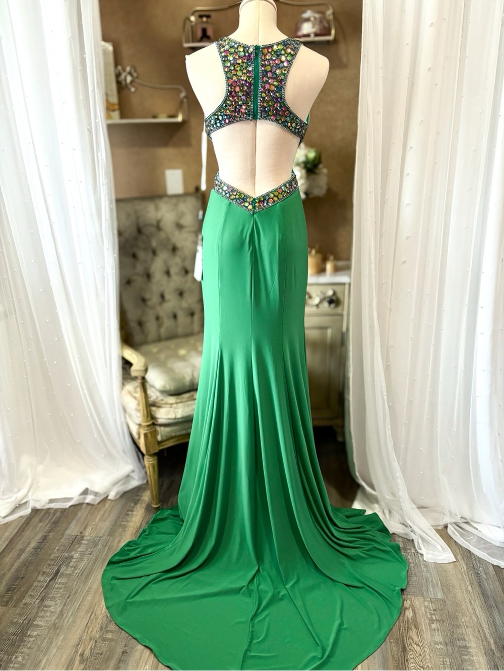 Embellished y2k Vienna Prom emerald gown - Picture 6 of 10